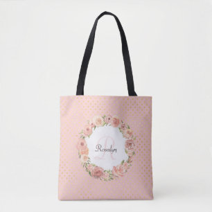 Romantische Gold gepunktete Rose Blumenname Mit Mo Tasche