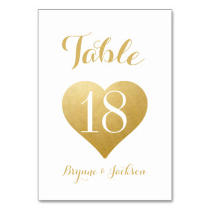 Romantische Gold-Herz-Hochzeit Tischnummer