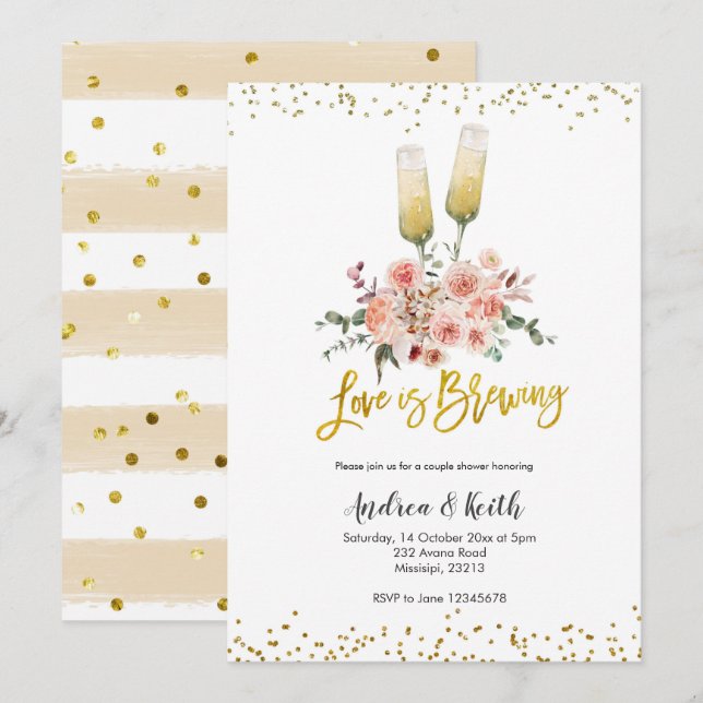Romantische Gold-Liebe ist Brewing Couple Dusche Einladung (Vorne/Hinten)