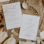 Romantische Gold Monogram Front and Back Wedding Einladung<br><div class="desc">Diese romantische goldene Einladung für eine Hochzeitsfeier ist perfekt für eine einfache Hochzeit. Das moderne klassische Design besticht durch extravagante Wirbel und skurrile Schnörkel mit herrlich eleganten, handgezeichneten Imitaten, die auf Champagner-Goldfolie-Typografie setzen. Rett Papier, indem man die Details auf der Rückseite der Hochzeitseinladung statt auf einer separaten Kapselkarte angibt. Geben...</div>
