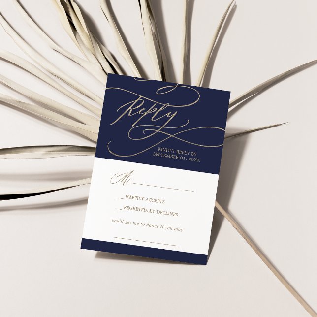 Romantische Gold Navy Printing Request RSVP Card Einladung (Von Creator hochgeladen)