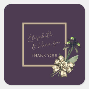 Romantische Gold Script Dark Plum Wedding Vielen D Quadratischer Aufkleber