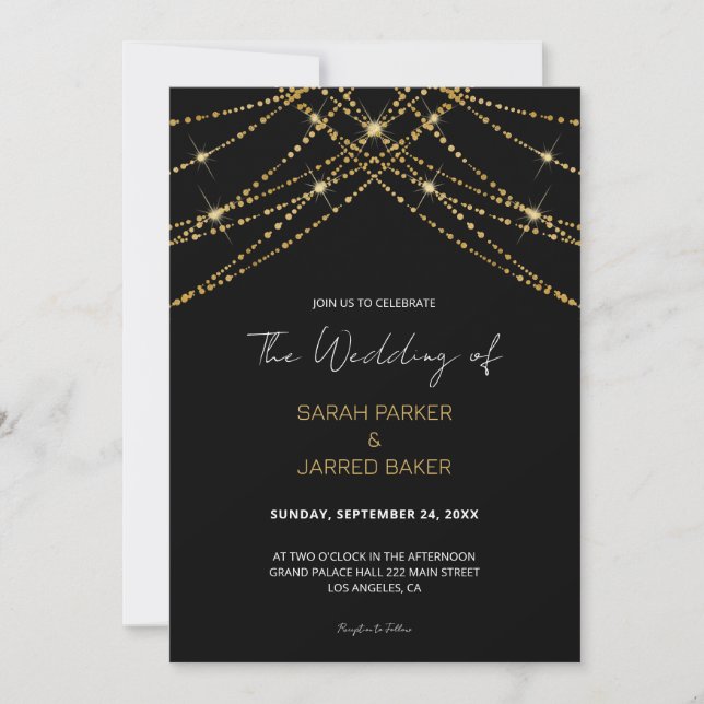 Romantische Gold String Wedding Einladung (Vorderseite)