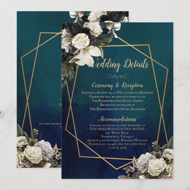 Romantische Gold Wreath Wedding Details Card Einladung (Vorne/Hinten)