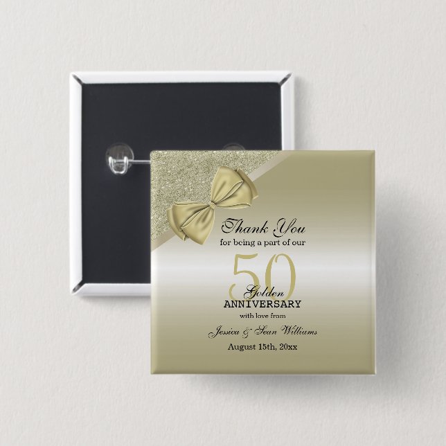 Romantische Goldbucht & Glitzer 50. Hochzeit Button (Vorne & Hinten)