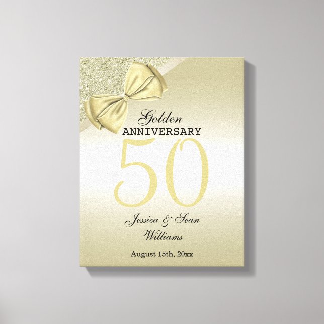 Romantische Goldbucht & Glitzer 50. Hochzeit Leinwanddruck (Vorderseite)
