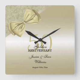 Romantische Goldbucht & Glitzer 50. Hochzeit Quadratische Wanduhr