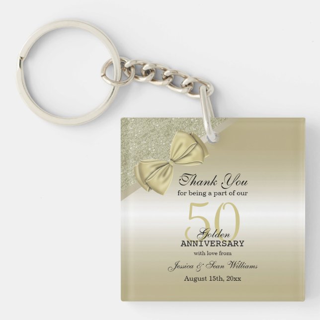 Romantische Goldbucht & Glitzer 50. Hochzeit       Schlüsselanhänger (Vorderseite)