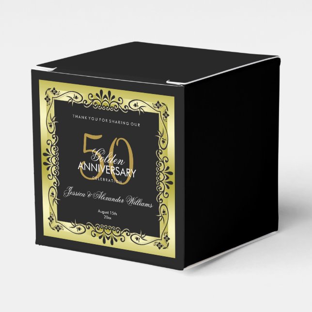 Romantische Golddekoration Gerahmt 50. Hochzeit Geschenkschachtel (Vorderseite)