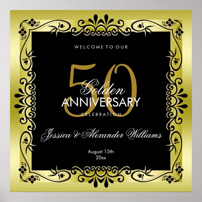 Romantische Golddekoration Gerahmt 50. Hochzeit Poster (Vorne)