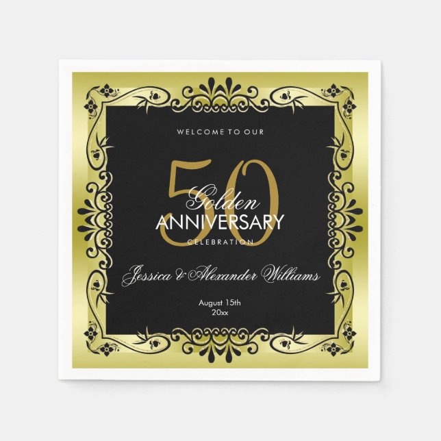 Romantische Golddekoration Gerahmt 50. Hochzeit Serviette (Vorderseite)