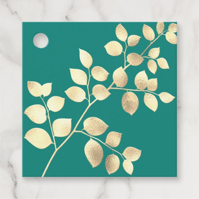 Romantische goldene Blätter Gastgeschenk Hochzeit  Geschenkanhänger (Vorderseite)