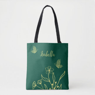 Romantische goldene Blume smaragdgrün Tasche