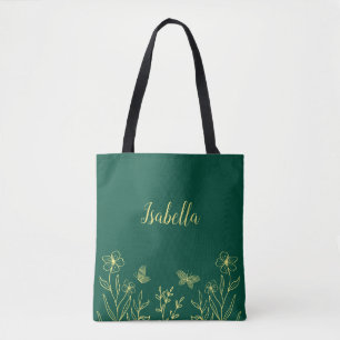 Romantische goldene Blume smaragdgrün Tasche