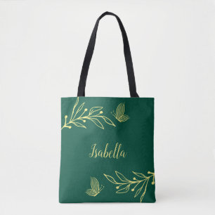Romantische goldene Blume smaragdgrün Tasche