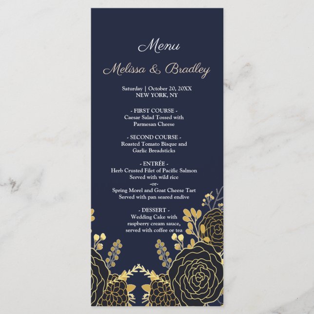 Romantische goldene Blumenkarte Programm (Vorderseite)