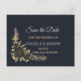 Romantische goldene Blütennacht Save the Date Ankündigungspostkarte