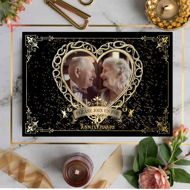 Romantische Goldene Liebe Herz 50 Jahre Jubiläum F Folieneinladung (Von Creator hochgeladen)