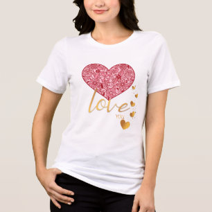 Romantische Goldene Liebe Sie und rosa Herz Tri-Blend Shirt