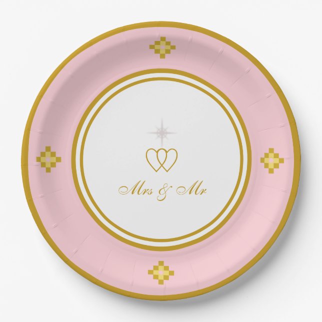 Romantische Goldene Rose Goldene Hochzeit Pappteller (Vorderseite)