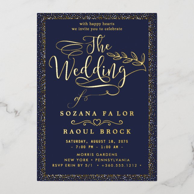 Romantische Goldfoil-Hochzeit Folieneinladung (Vorderseite)