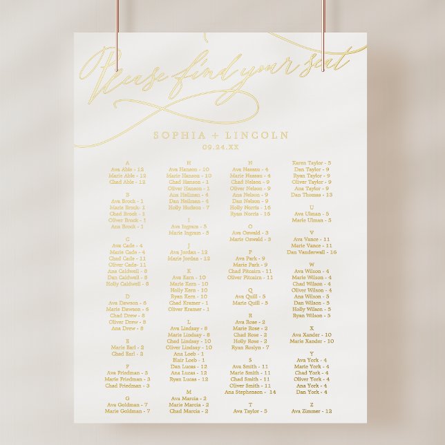 Romantische Goldfolie Elegante Hochzeitsstiftung Foliendrucke (Romantic Gold Foil Elegant Wedding Seating Chart)