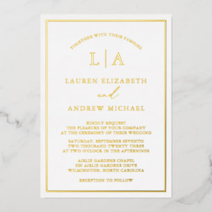 Romantische Goldfolie-Monogramm-Rahmen-Hochzeit Folieneinladung