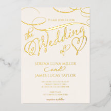 Romantische Goldfolie-Schwung-Kalligrafie-Hochzeit
