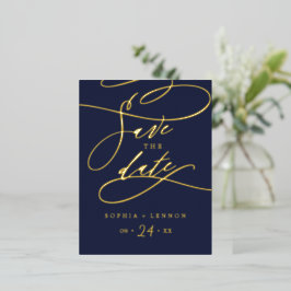 Romantische Goldforelle Kalligrafie Navy Save the Folie Einladungspostkarte
