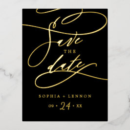Romantische Goldforelle Kalligrafie Save the Date  Folie Einladungspostkarte