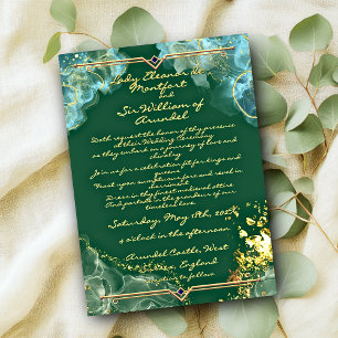 Romantische goldgrüne Marmorfantasie2 Hochzeit Einladung