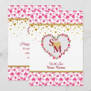 Romantische Goldherzen Liebes-Kalligrafie-Monogram