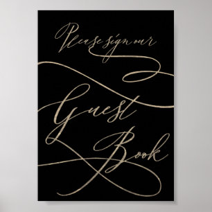 Romantische Goldkalligrafie   Black Guest Book Sig Poster