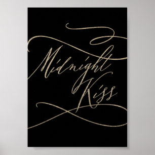 Romantische Goldkalligrafie Black Midnight Kiss Poster