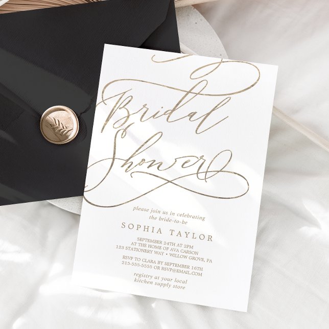 Romantische Goldkalligrafie | GEBLÜHT BRAUTPARTY Einladung (Von Creator hochgeladen)