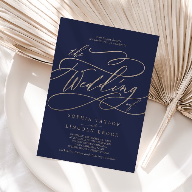 Romantische Goldkalligrafie | Hochzeit von Einladung (Von Creator hochgeladen)