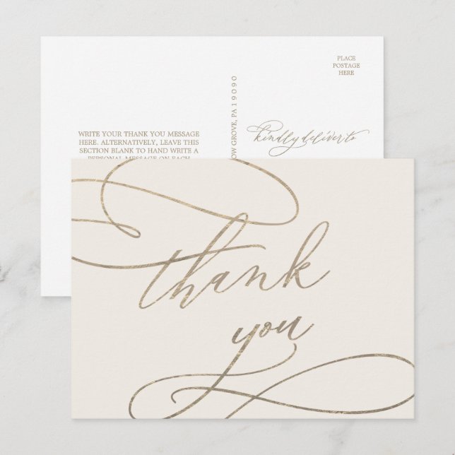 Romantische Goldkalligrafie | Ivory Vielen Dank Postkarte (Vorne/Hinten)