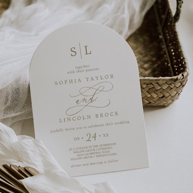 Romantische Goldkalligrafie-Mongram-Hochzeit Einladung (Romantic Gold Calligraphy Monogram Arch Wedding Invitation)