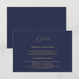 Romantische Goldkalligrafie Navy Blue Wedding Deta Begleitkarte