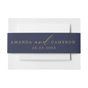Romantische Goldkalligrafie Navy Blue Wedding Einladungsbanderole