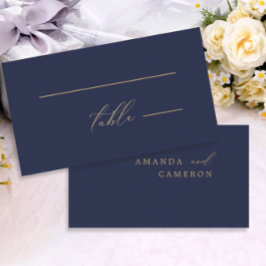 Romantische Goldkalligrafie Navy Blue Wedding Platzkarte