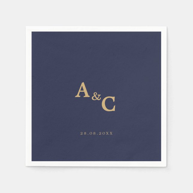 Romantische Goldkalligrafie Navy Blue Wedding Serviette (Vorderseite)
