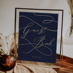 Romantische Goldkalligrafie   Navy Guest Book Sign Poster
