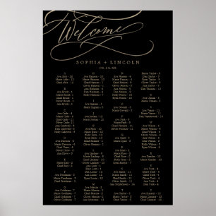 Romantische Goldkalligrafie   Schwarze Sitztabelle Poster