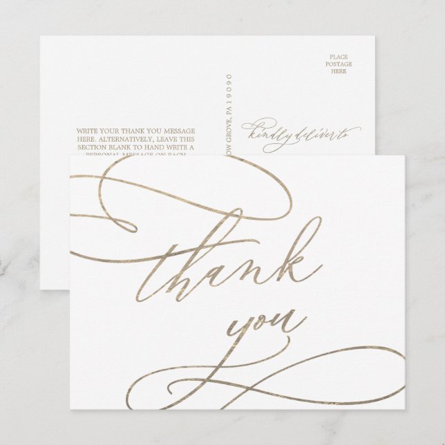 Romantische Goldkalligraphie Danke Postcard Postkarte (Vorne/Hinten)
