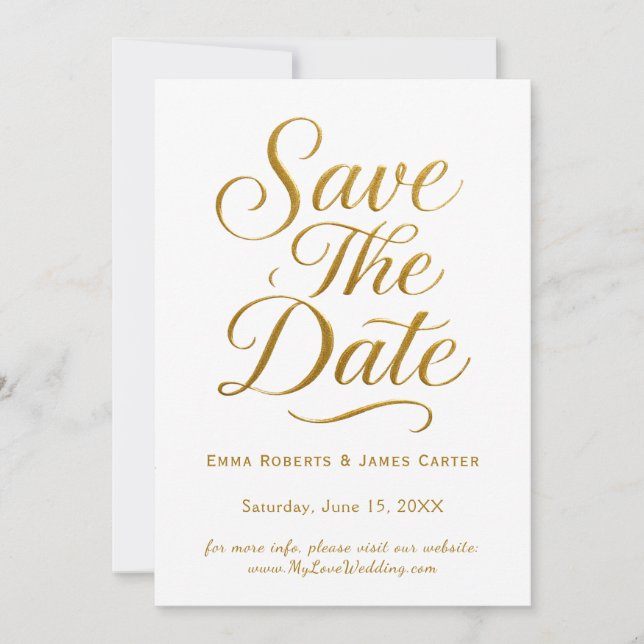 Romantische Goldkalligraphie Save the Date (Vorderseite)