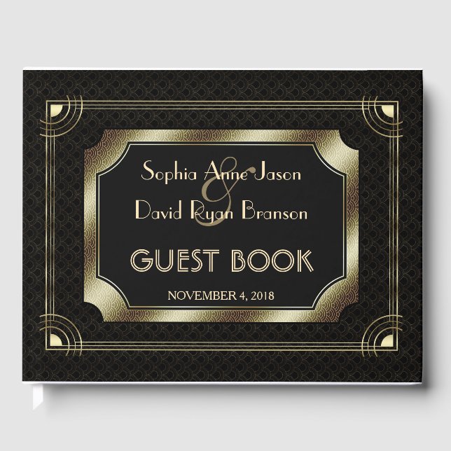 Romantische Goldmedaille Gatsby Art Deco 20s Hochz Gästebuch (Vorderseite)