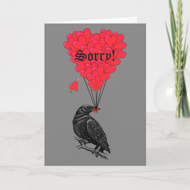 Romantische Gothic Crow und Herz sorry Karte (Vorderseite)