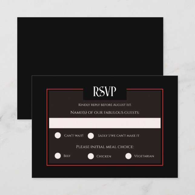 Romantische Gotische Black & Red Wedding Response  RSVP Karte (Vorne/Hinten)