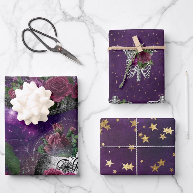Romantische Gotische Hexe und Rose um Mitternacht Geschenkpapier Set (Vorderseite)